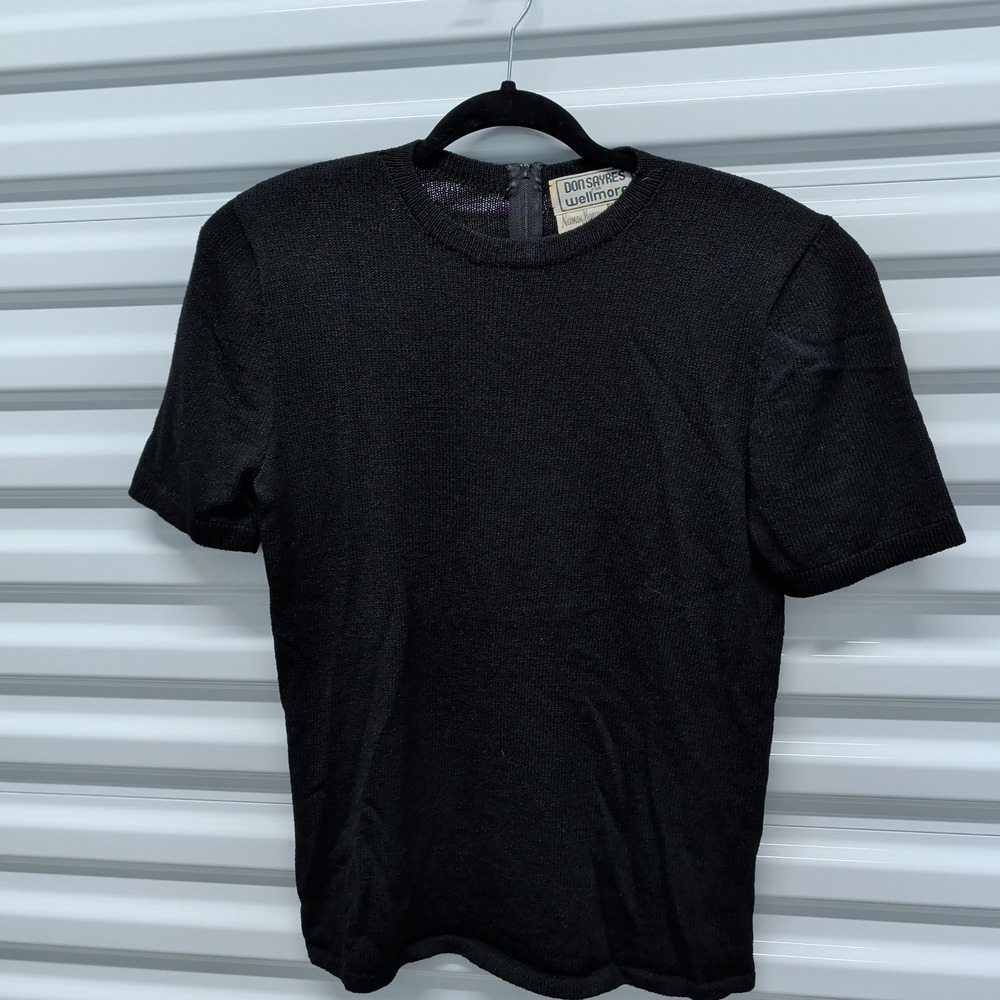 Don‎ Sayres for Wellmore Size 12 Womens Black Wool Blend Knit Short Sleeve Top